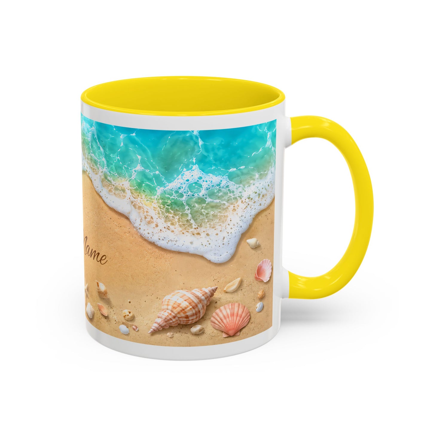 BEACH Your Name in the Sand — Personalized Accent Coffee Mug (11 oz & 15 oz)