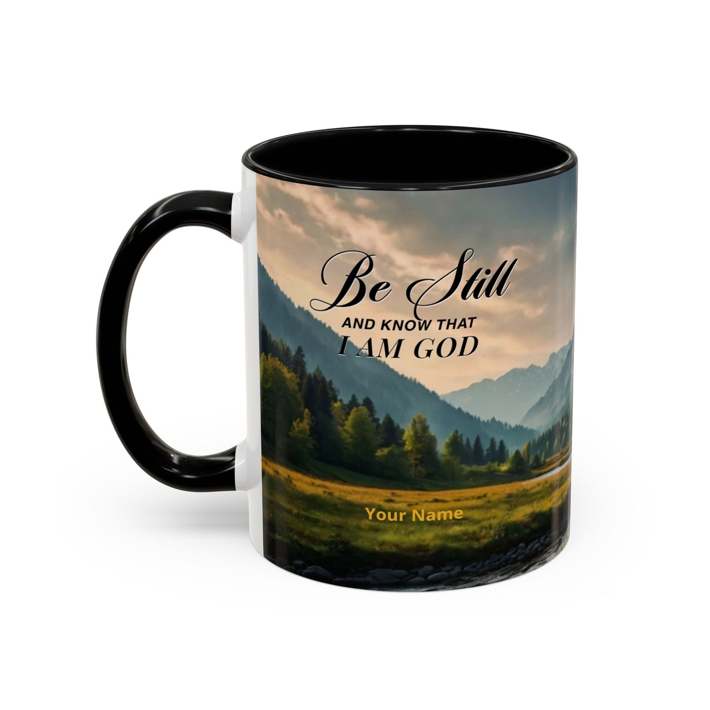 PEACE BE STILL Scripture Coffee Mug — Free Personalization, Accent Mug (11/15 oz)