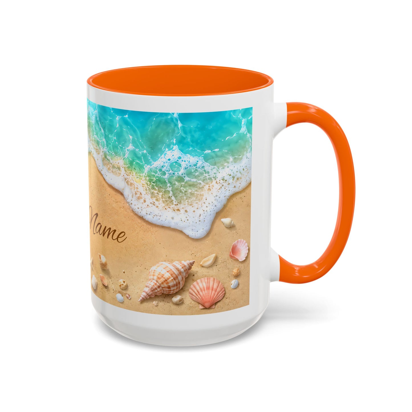 BEACH Your Name in the Sand — Personalized Accent Coffee Mug (11 oz & 15 oz)