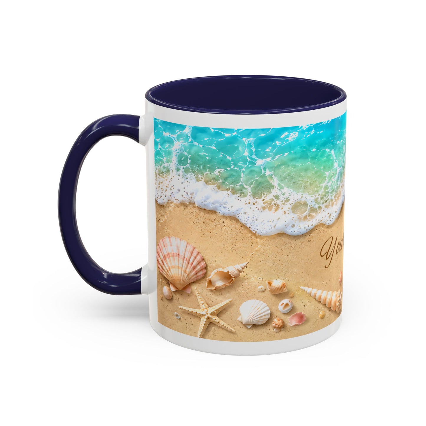 BEACH Your Name in the Sand — Personalized Accent Coffee Mug (11 oz & 15 oz)