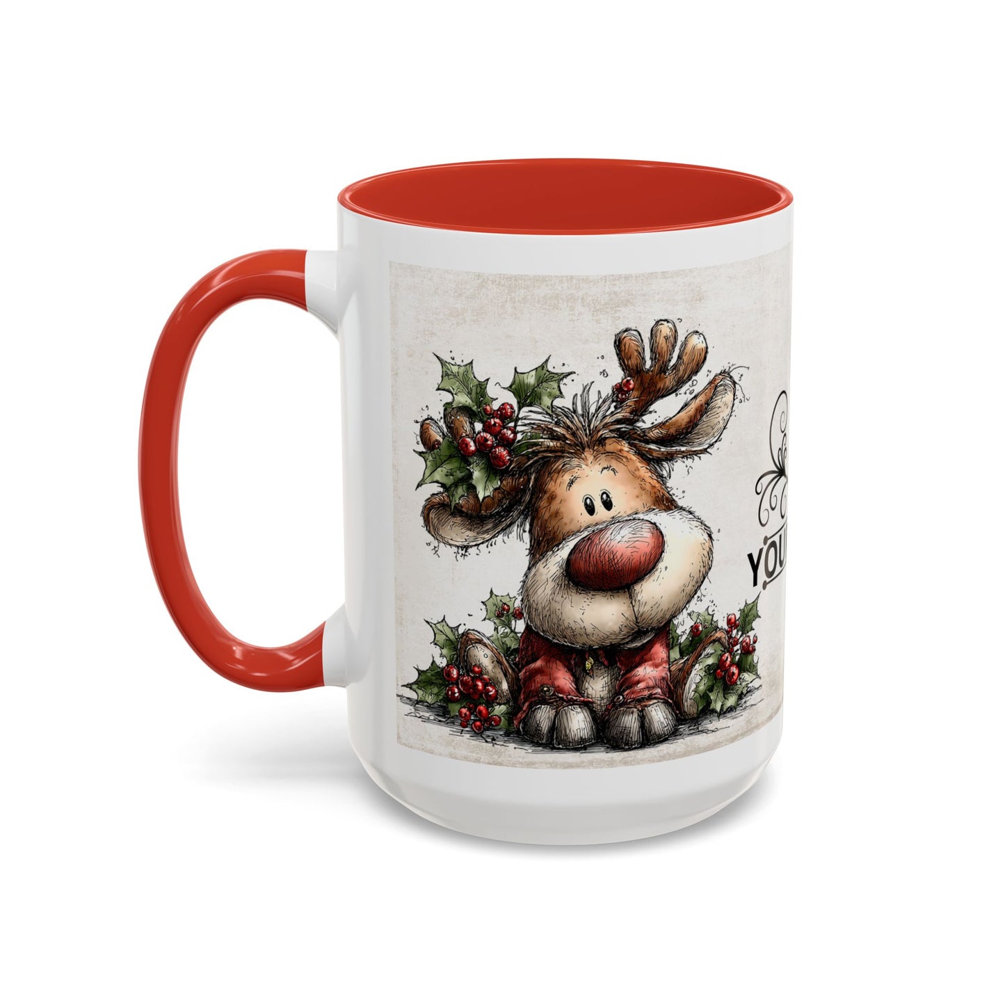 Reindeer Monogram — Personalized Christmas Accent Coffee Mug (11 oz & 15 oz)