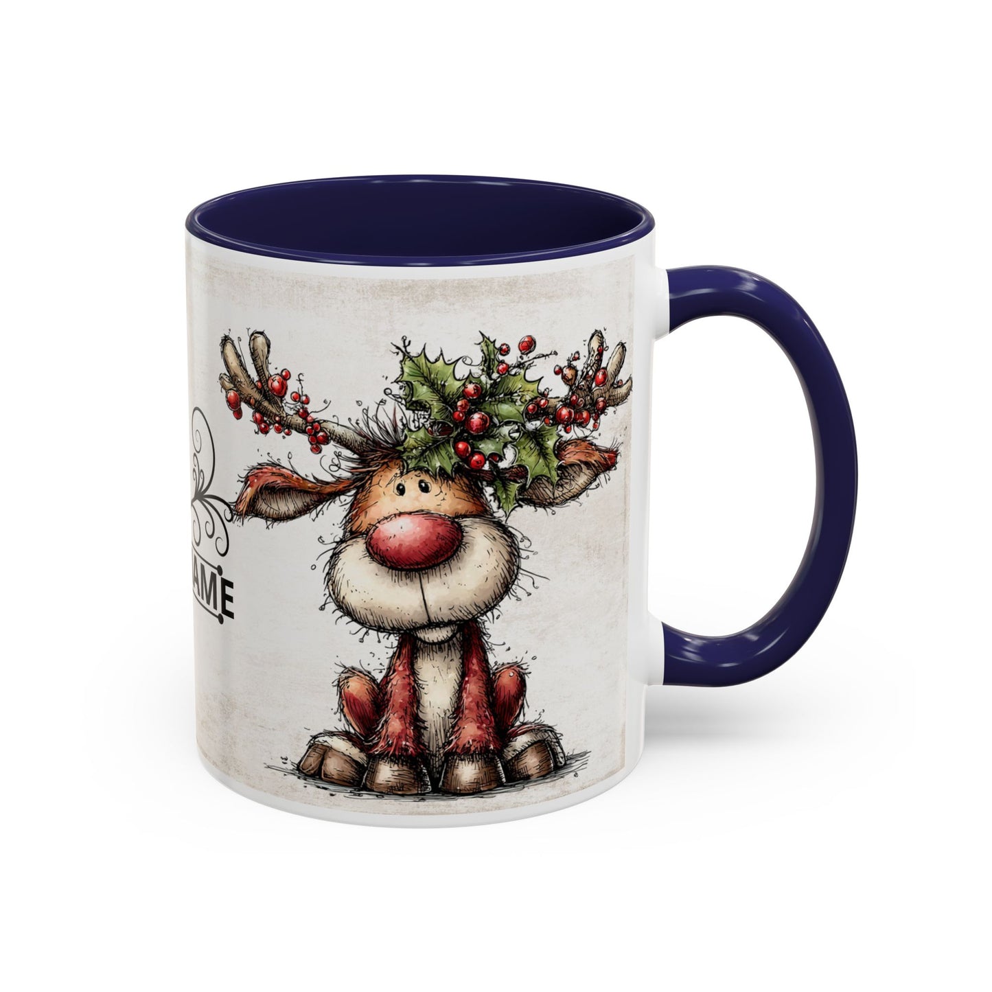 Reindeer Monogram — Personalized Christmas Accent Coffee Mug (11 oz & 15 oz)