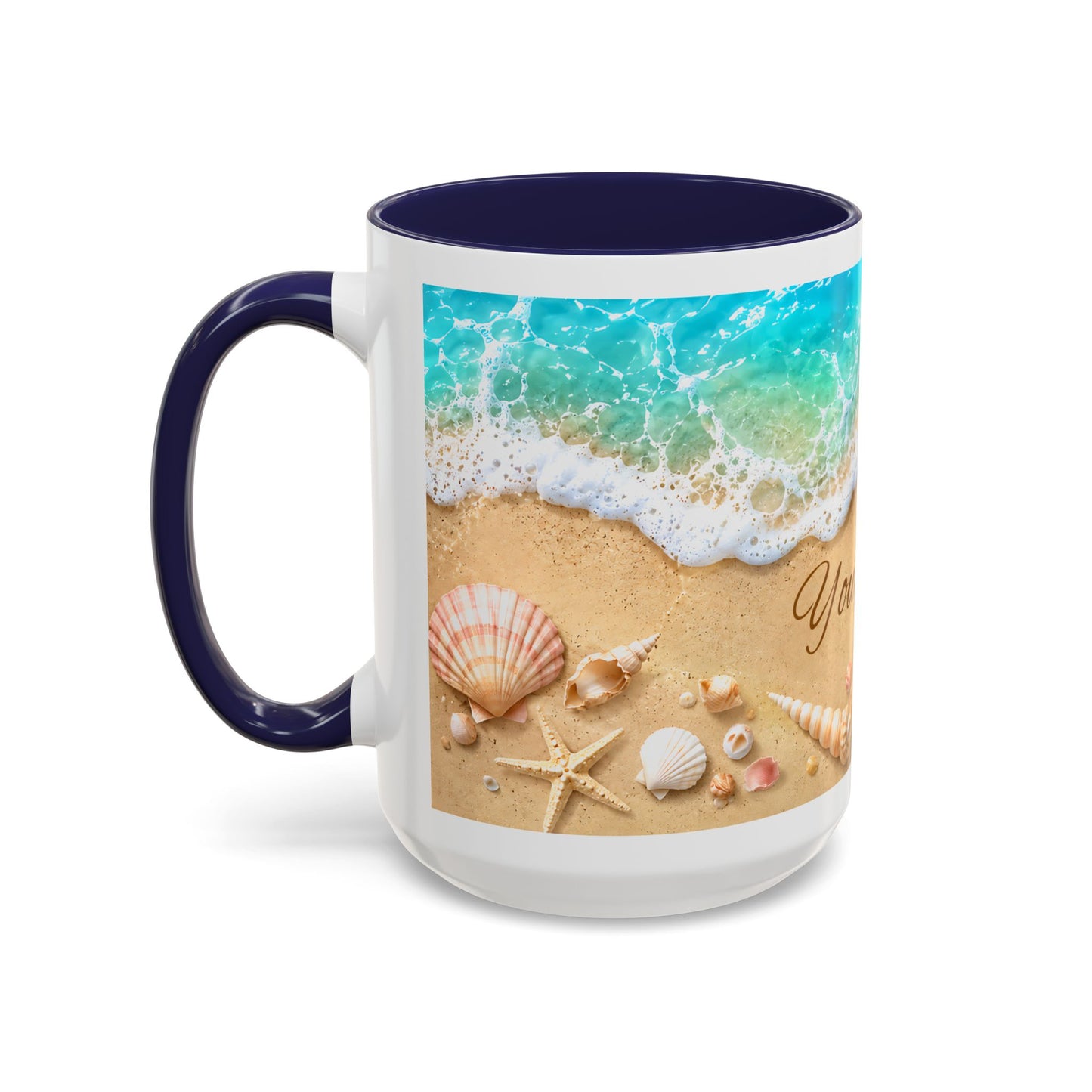 BEACH Your Name in the Sand — Personalized Accent Coffee Mug (11 oz & 15 oz)