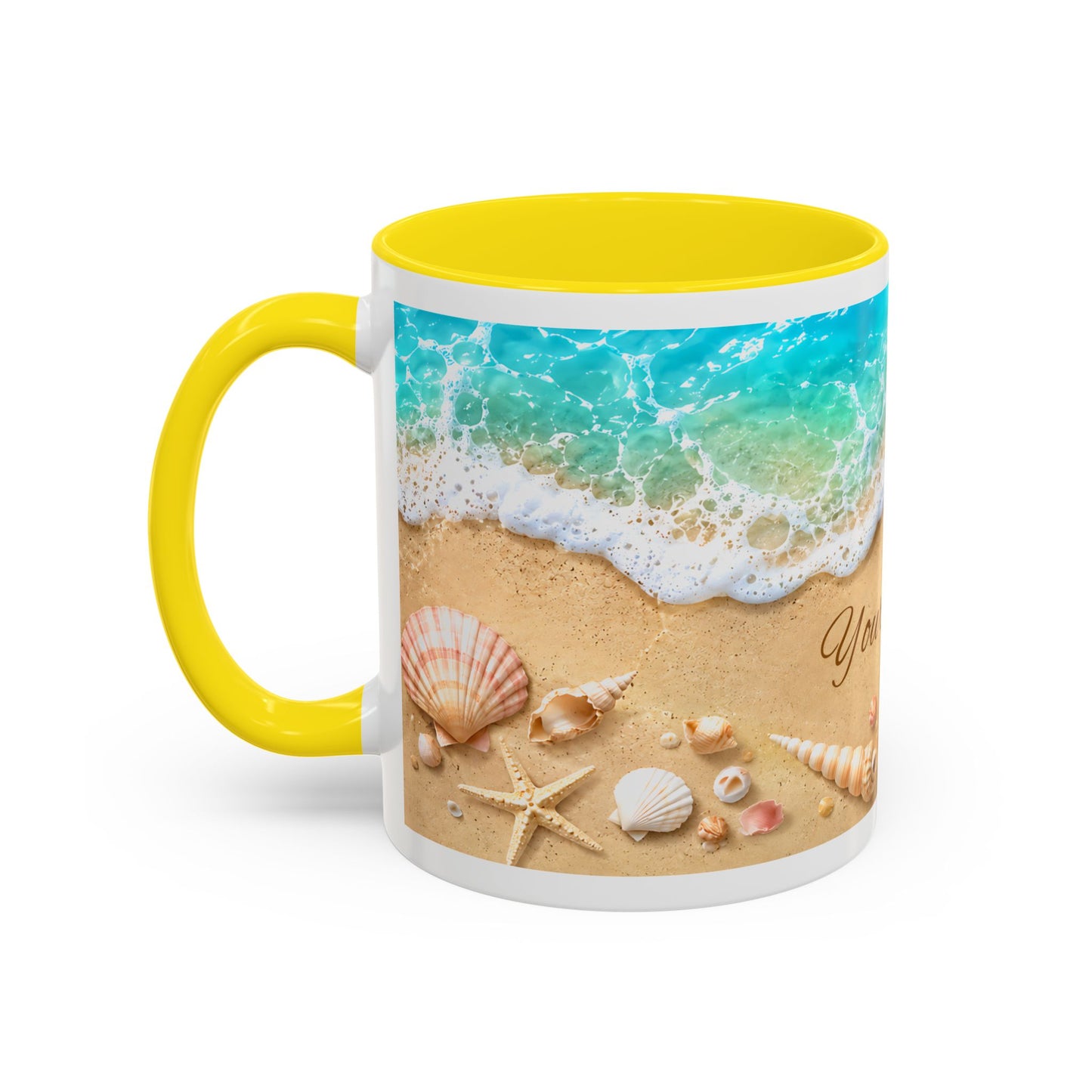 BEACH Your Name in the Sand — Personalized Accent Coffee Mug (11 oz & 15 oz)