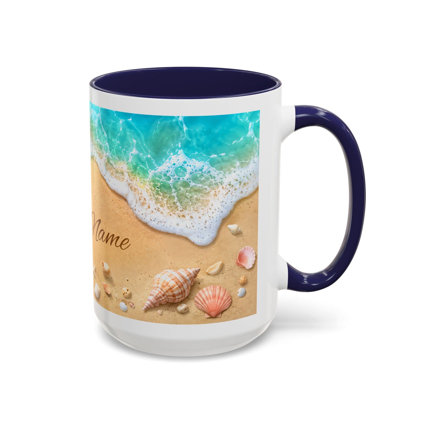 BEACH Your Name in the Sand — Personalized Accent Coffee Mug (11 oz & 15 oz)