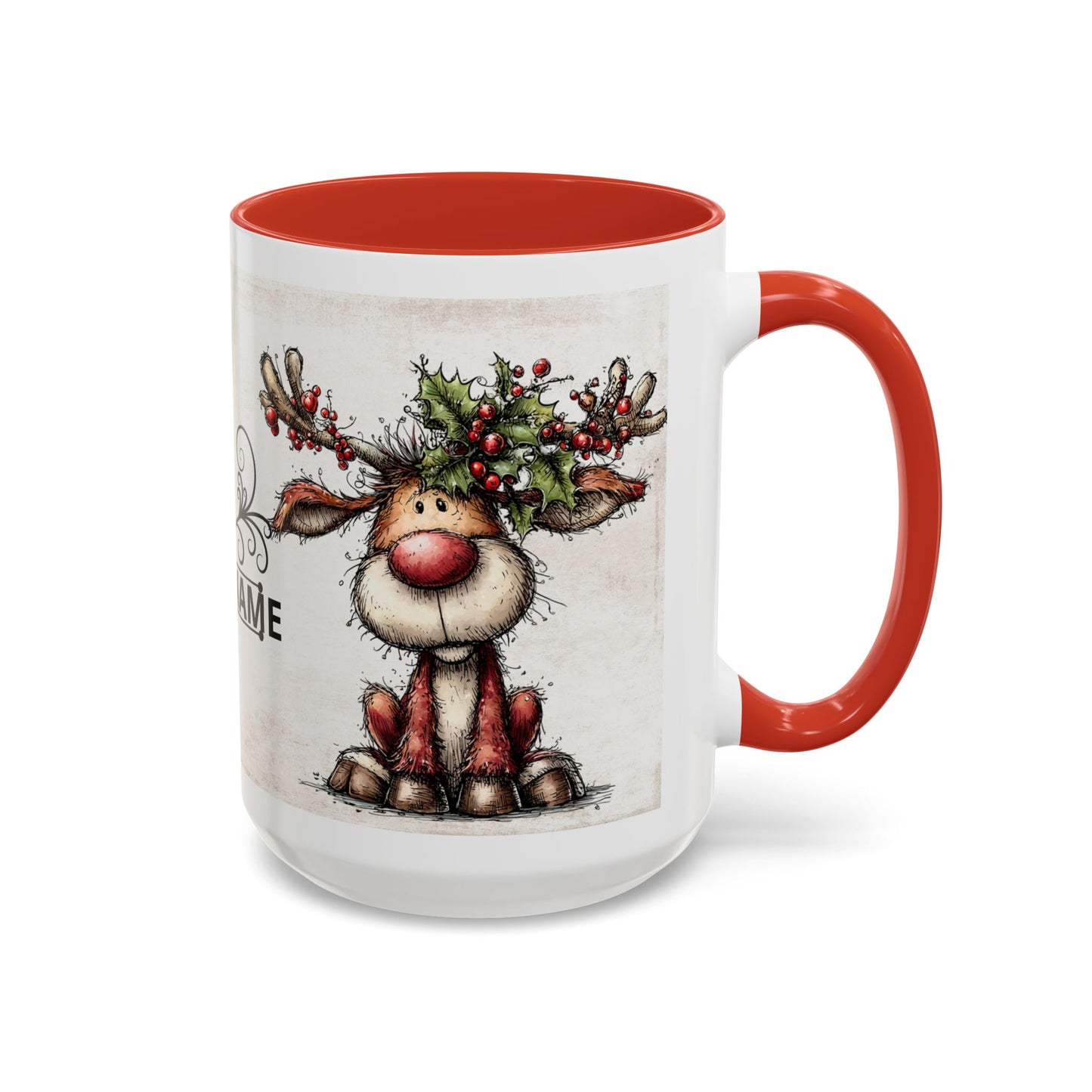 Reindeer Monogram — Personalized Christmas Accent Coffee Mug (11 oz & 15 oz)
