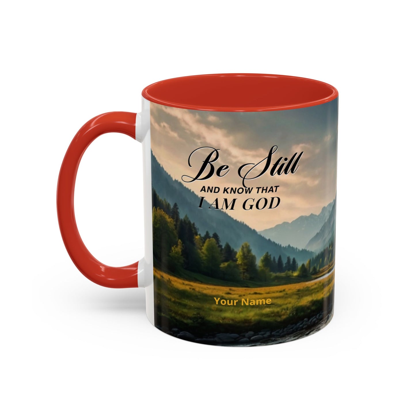 PEACE BE STILL Scripture Coffee Mug — Free Personalization, Accent Mug (11/15 oz)