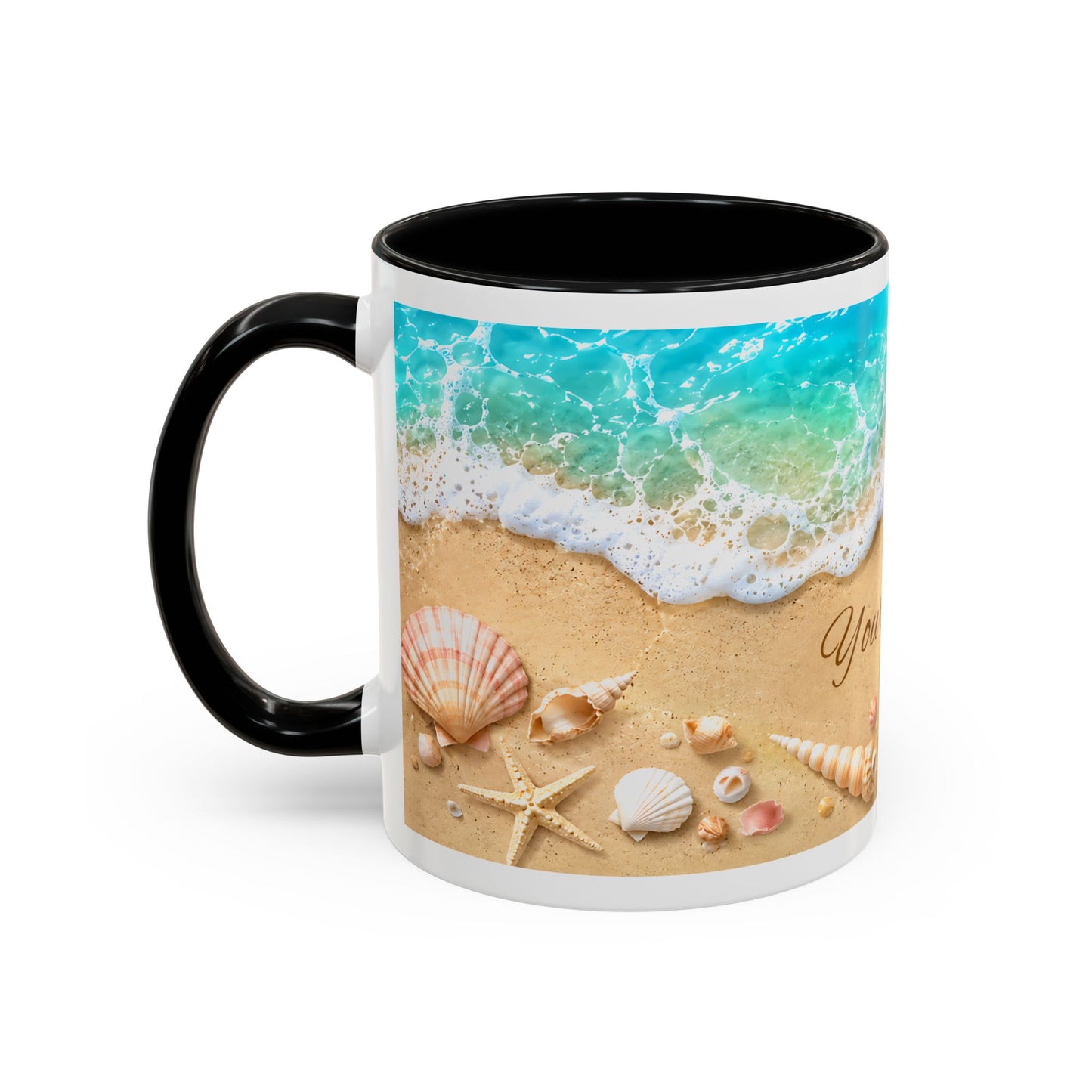 BEACH Your Name in the Sand — Personalized Accent Coffee Mug (11 oz & 15 oz)