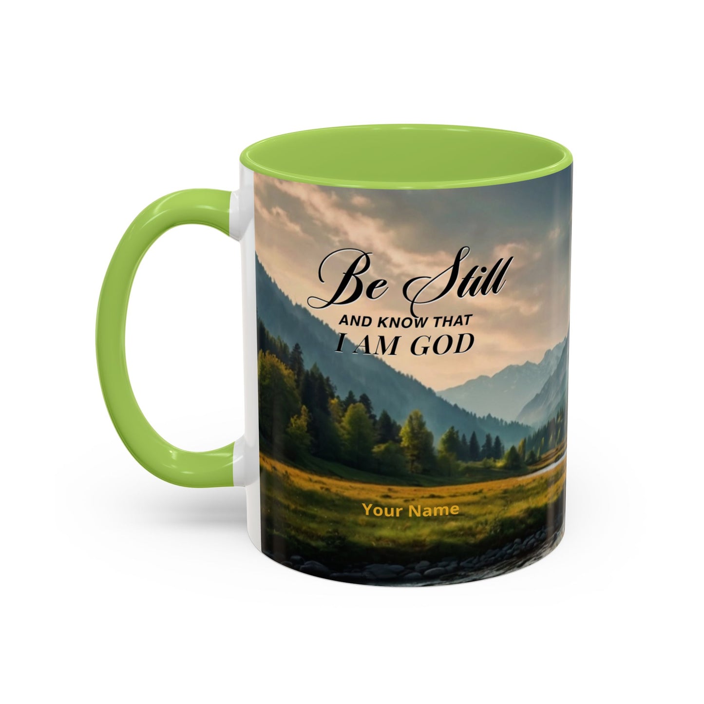PEACE BE STILL Scripture Coffee Mug — Free Personalization, Accent Mug (11/15 oz)