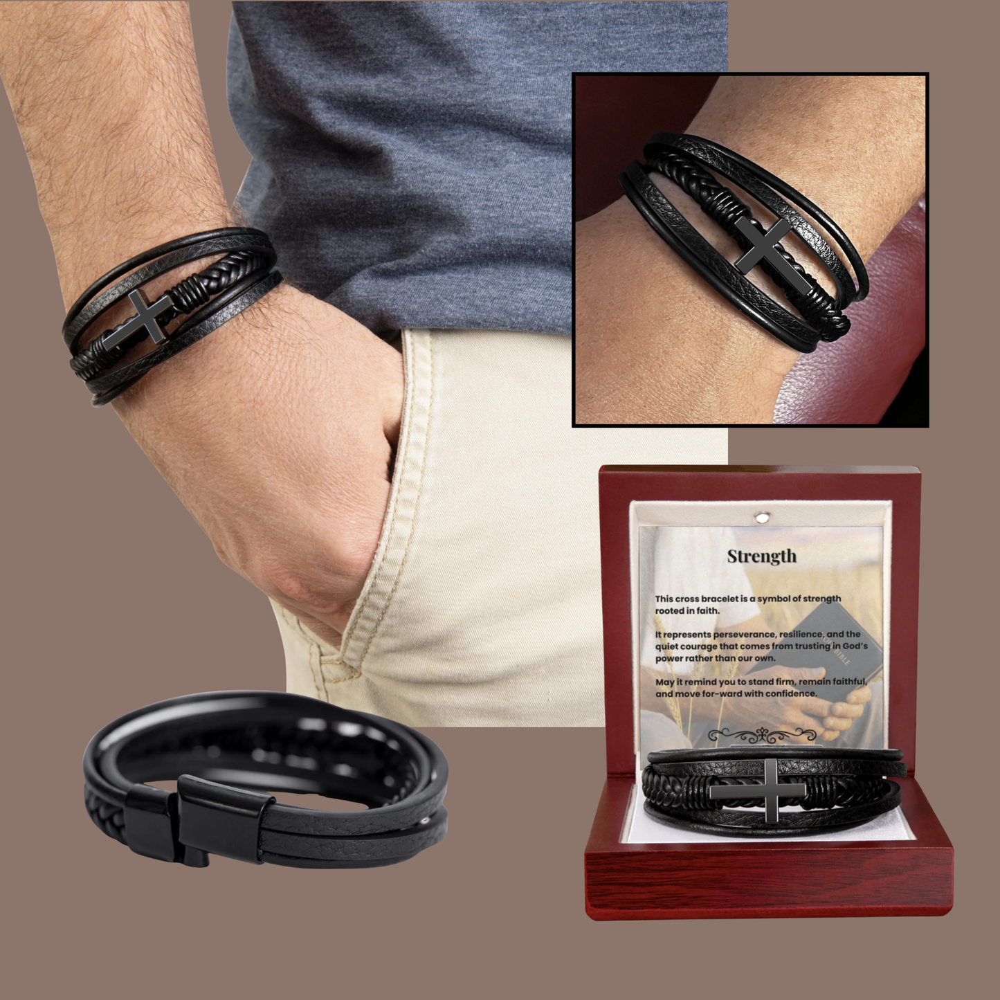 Cross Bracelet - Strength Backing