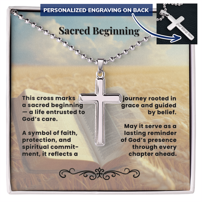 Personalized Cross Necklace with Ball Chain | Sacred Beginning
