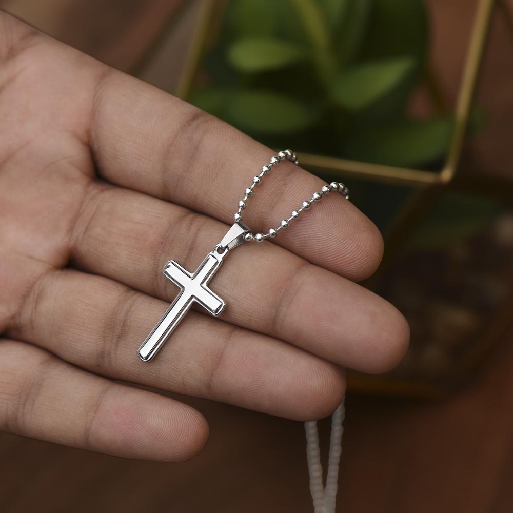 Cross Necklace Artisan with Ball Chain | Plain Black Backing