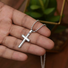 Artisan Cross Necklace with Ball Chain | Plain Black Backing
