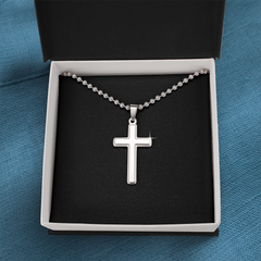 Artisan Cross Necklace with Ball Chain | Plain Black Backing