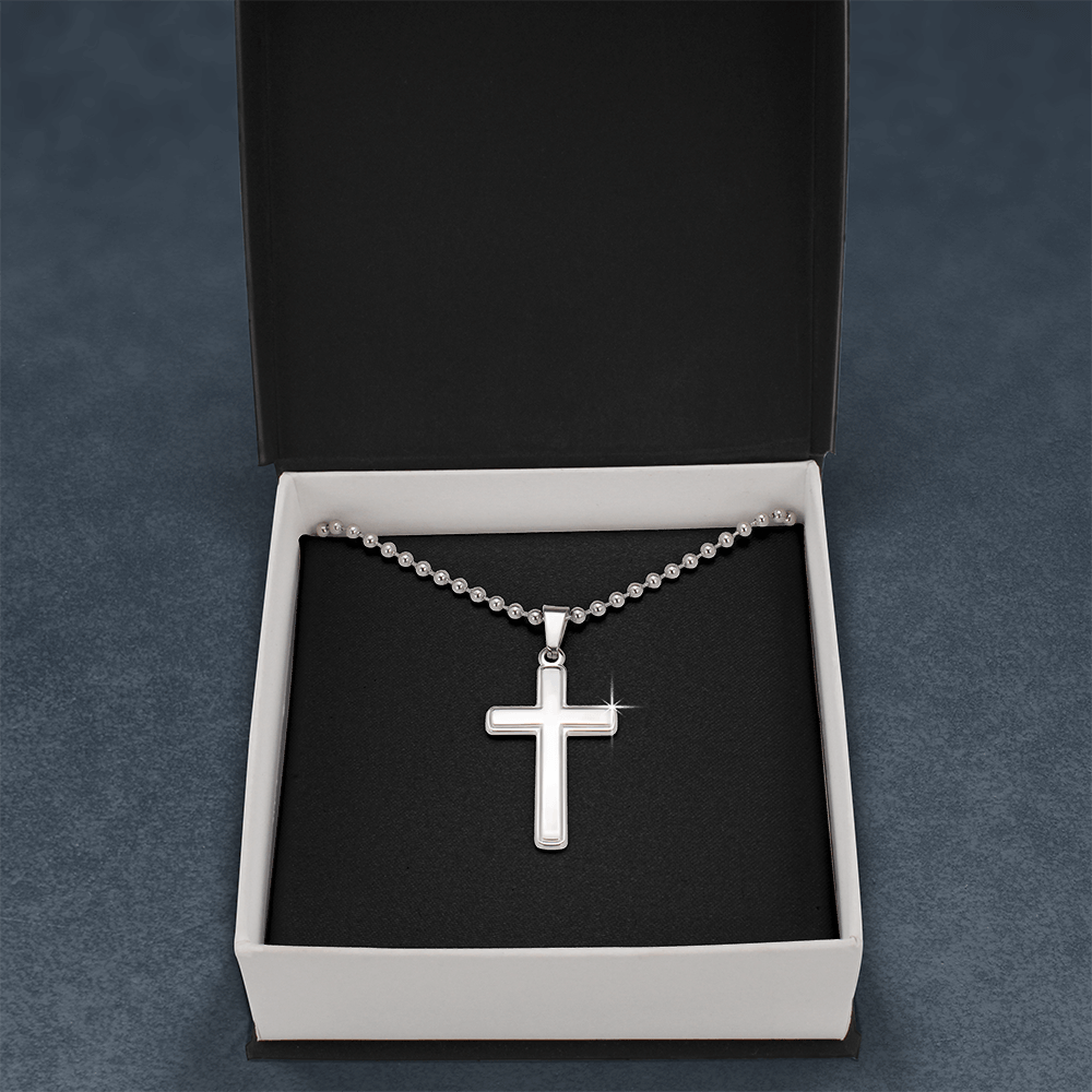 Cross Necklace Artisan with Ball Chain | Plain Black Backing