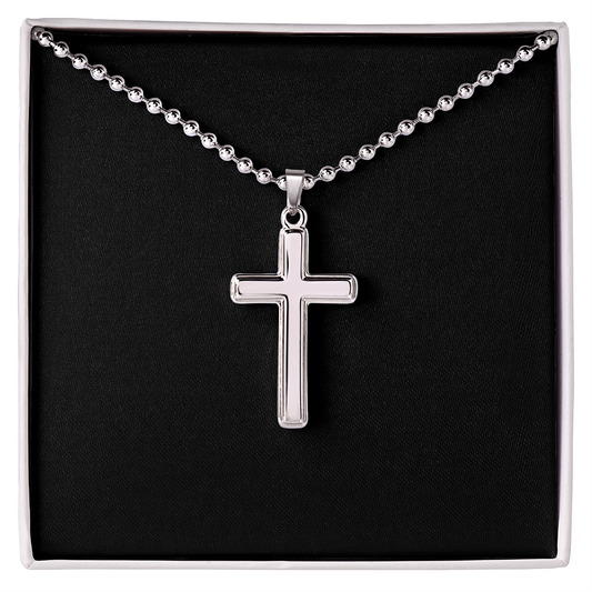 Cross Necklace Artisan with Ball Chain | Plain Black Backing