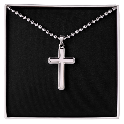 Artisan Cross Necklace with Ball Chain | Plain Black Backing