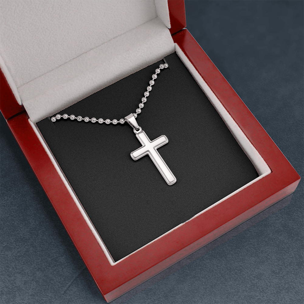 Cross Necklace Artisan with Ball Chain | Plain Black Backing