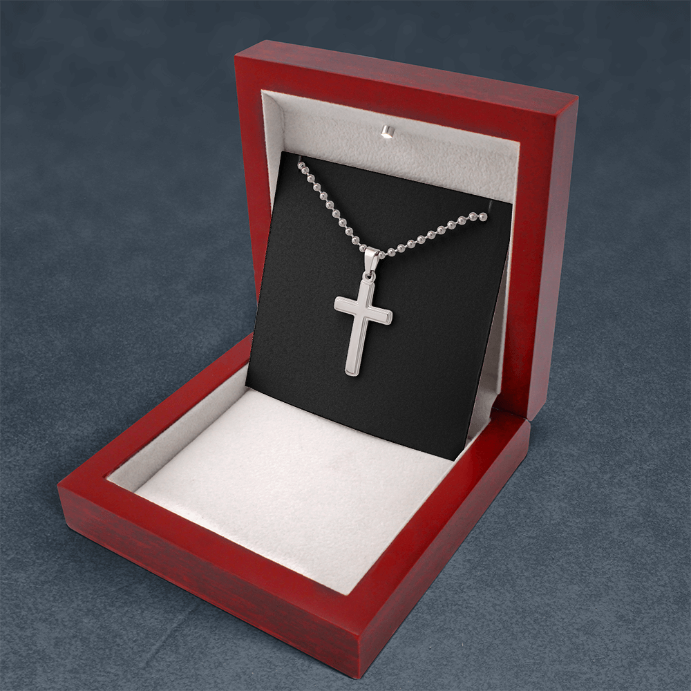 Cross Necklace Artisan with Ball Chain | Plain Black Backing
