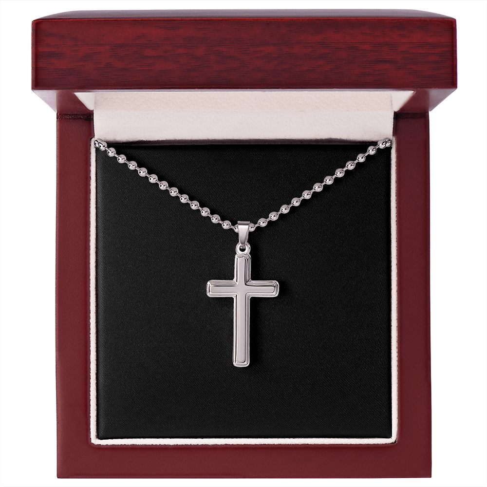 Cross Necklace Artisan with Ball Chain | Plain Black Backing