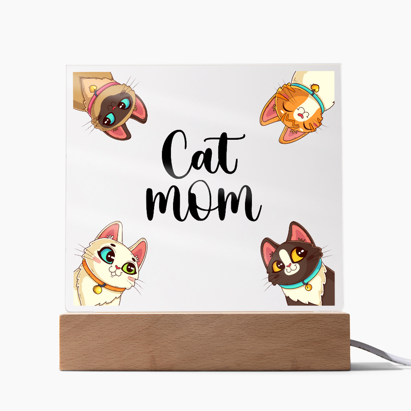 Acrylic Square Plaque - Cat Mom