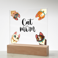 Acrylic Square Plaque - Cat Mom