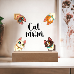 Acrylic Square Plaque - Cat Mom