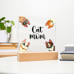 Acrylic Square Plaque - Cat Mom