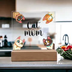 Acrylic Square Plaque - Cat Mom