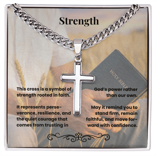 Cross Necklace Artisan with Cuban Link Chain | Strength