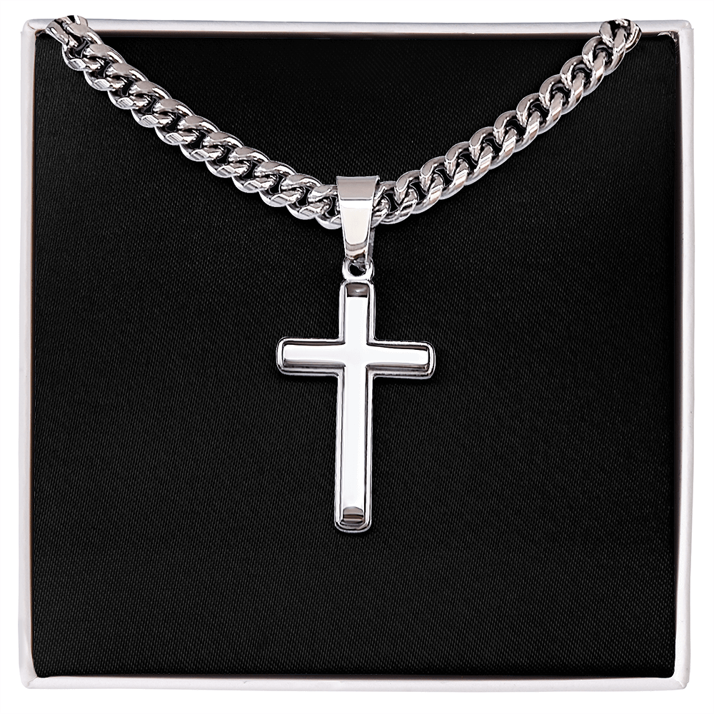 Cross Necklace Artisan with Cuban Link Chain | Plain Black Backing