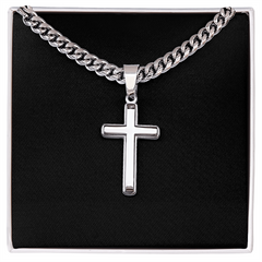 Cross Necklace Artisan with Cuban Link Chain | Plain Black Backing