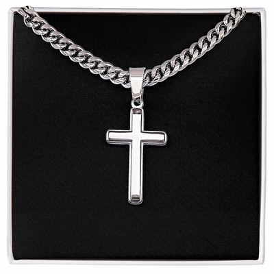 Cross Necklace Artisan with Cuban Link Chain | Plain Black Backing