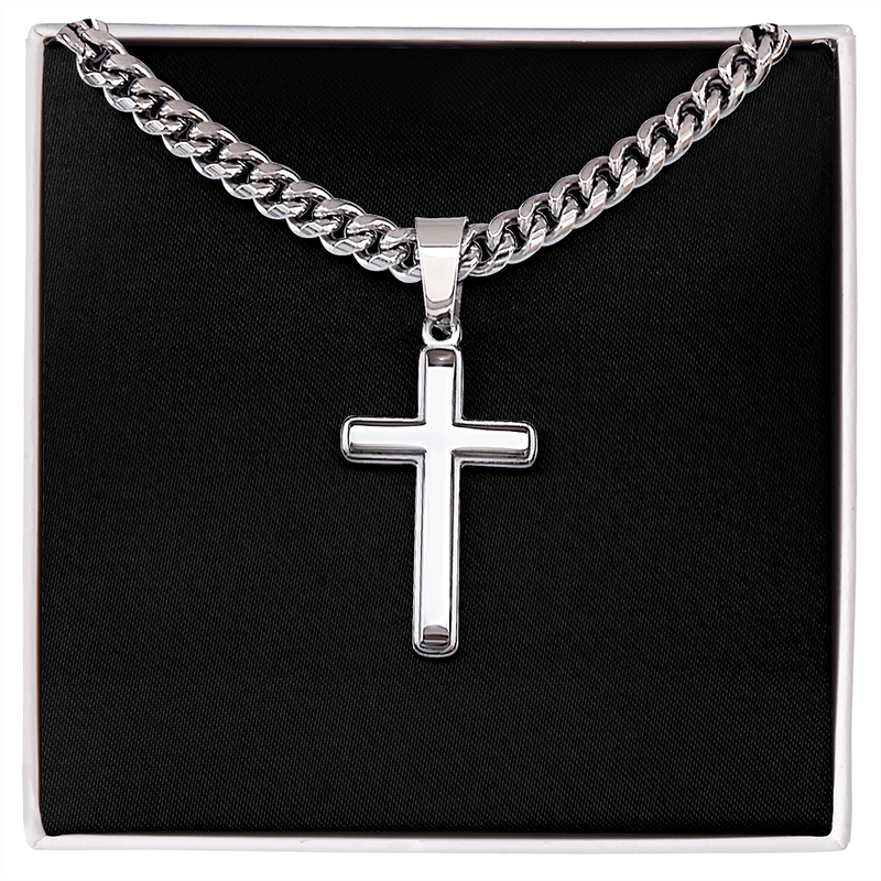 Cross Necklace Artisan with Cuban Link Chain | Plain Black Backing
