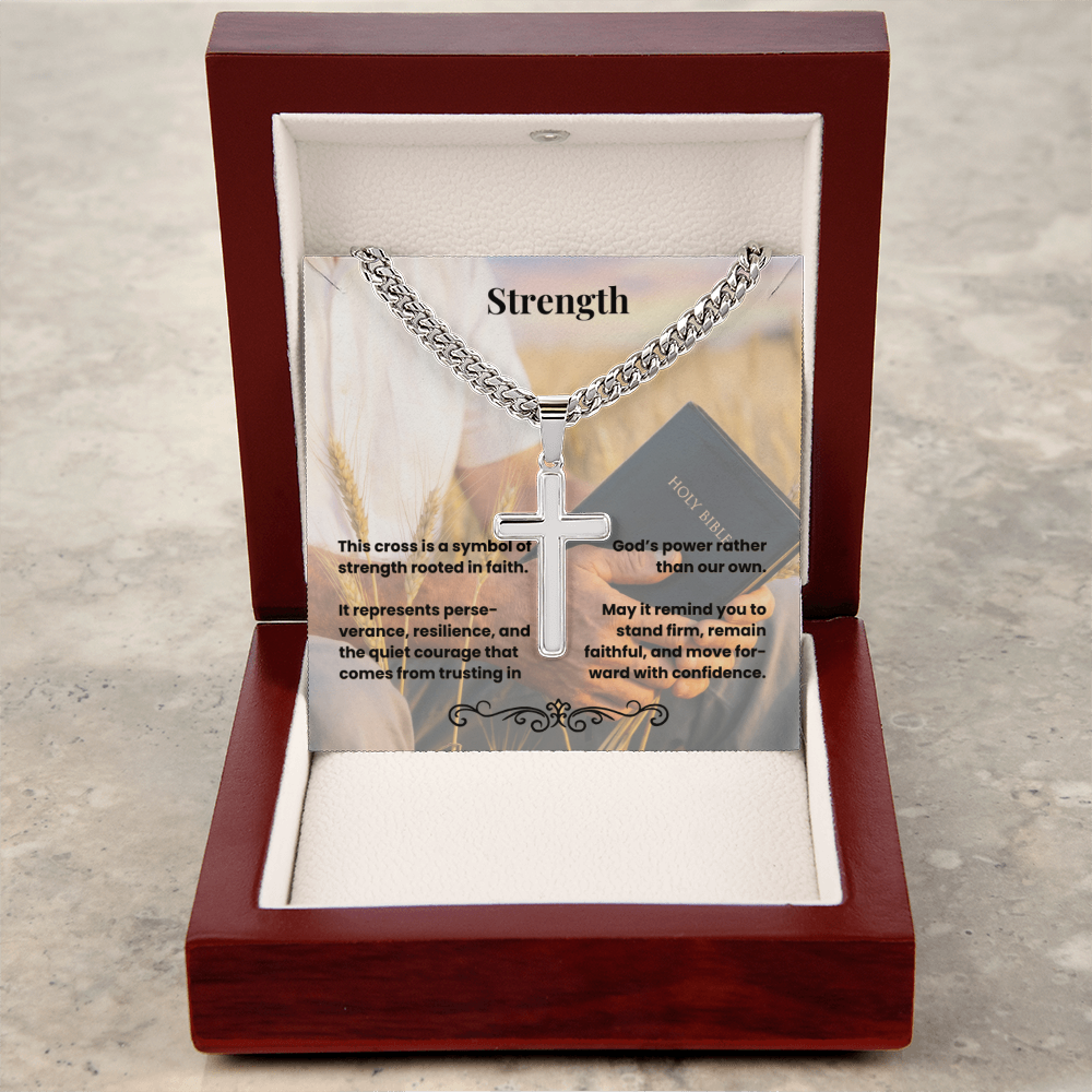 Cross Necklace Artisan with Cuban Link Chain | Strength