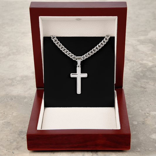 Cross Necklace Artisan with Cuban Link Chain | Plain Black Backing