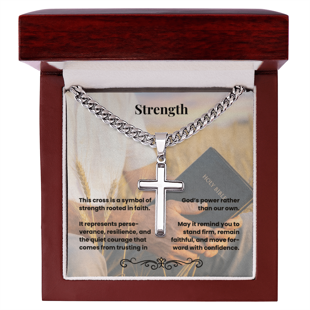 Cross Necklace Artisan with Cuban Link Chain | Strength