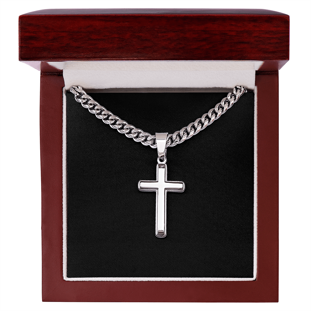 Cross Necklace Artisan with Cuban Link Chain | Plain Black Backing