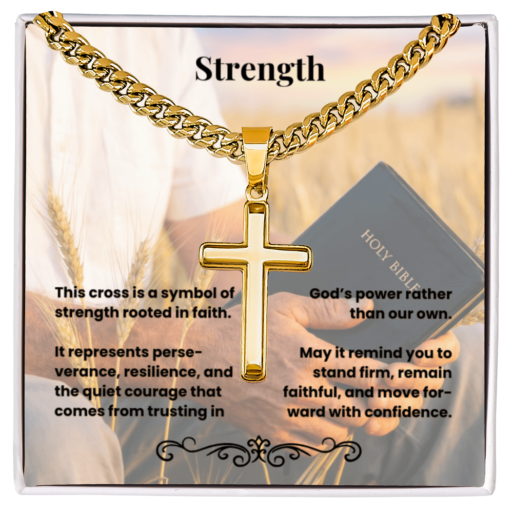 Cross Necklace Artisan with Cuban Link Chain | Strength