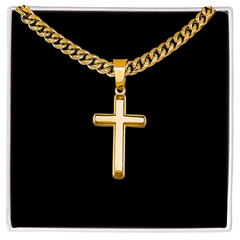 Cross Necklace Artisan with Cuban Link Chain | Plain Black Backing