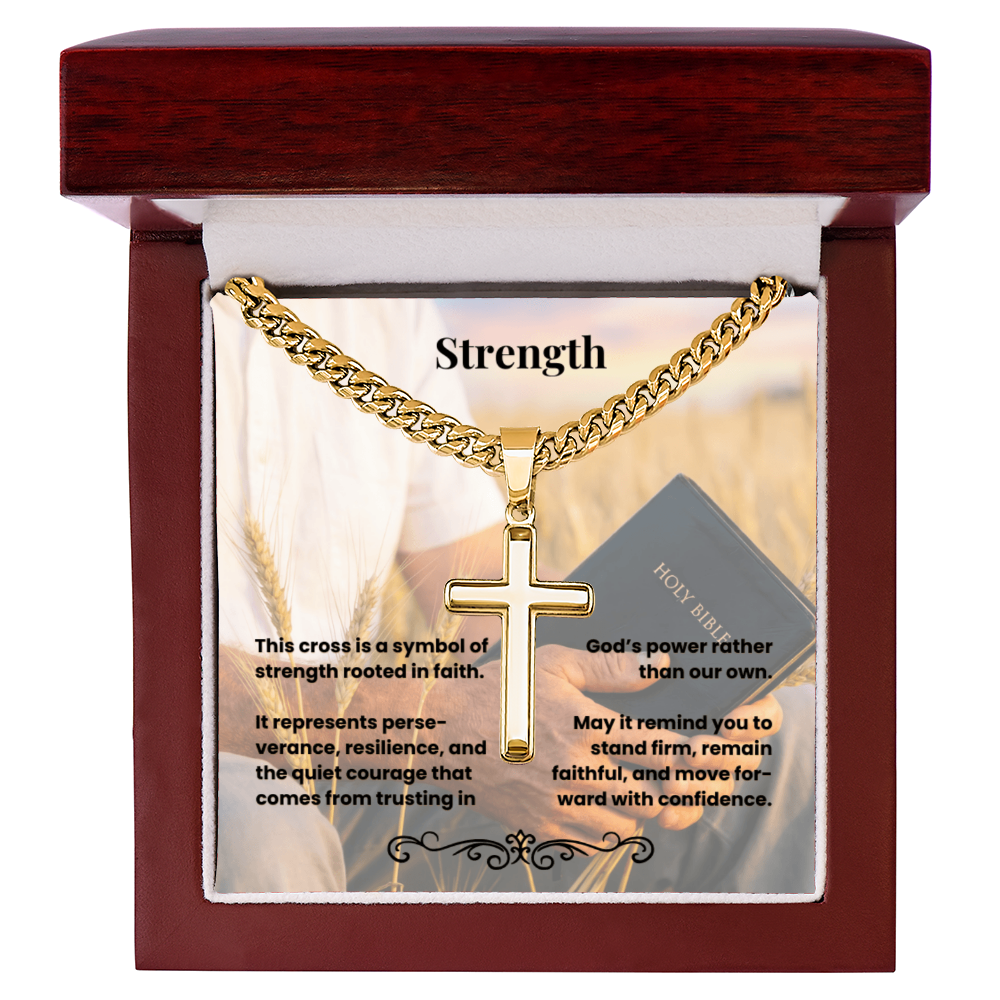 Cross Necklace Artisan with Cuban Link Chain | Strength