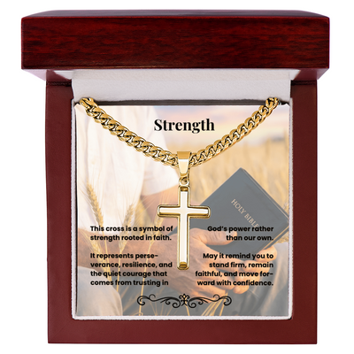 Cross Necklace Artisan with Cuban Link Chain | Strength