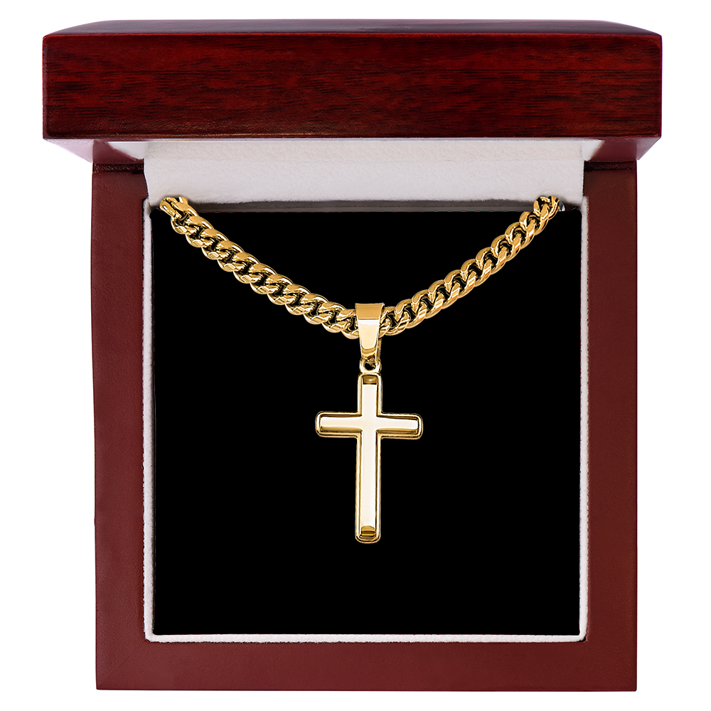 Cross Necklace Artisan with Cuban Link Chain | Plain Black Backing