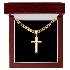 Cross Necklace Artisan with Cuban Link Chain | Plain Black Backing
