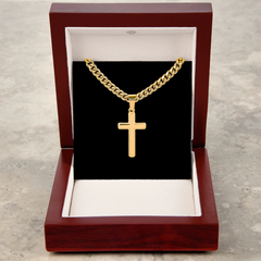 Cross Necklace Artisan with Cuban Link Chain | Plain Black Backing