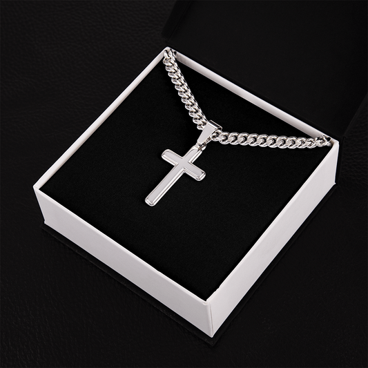 Cross Necklace Personalized with Cuban Link Chain | Plain Black Backing