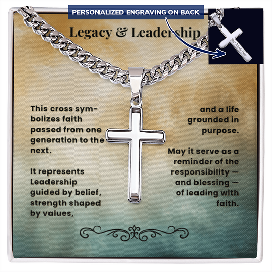 Cross Necklace Personalized with Cuban Link Chain | Legacy & Leadership