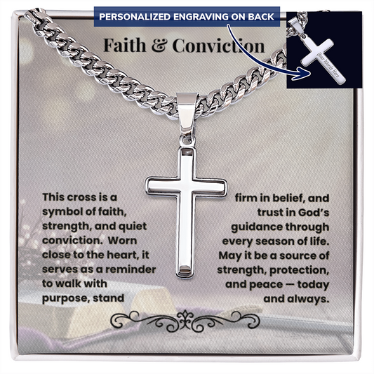 Cross Necklace Personalized with Cuban Link Chain | Faith & Conviction