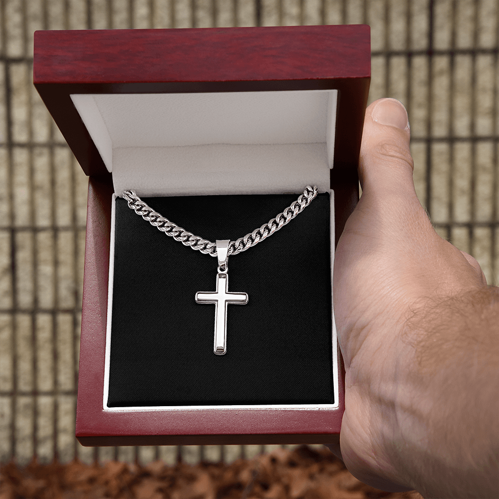 Cross Necklace Personalized with Cuban Link Chain | Plain Black Backing