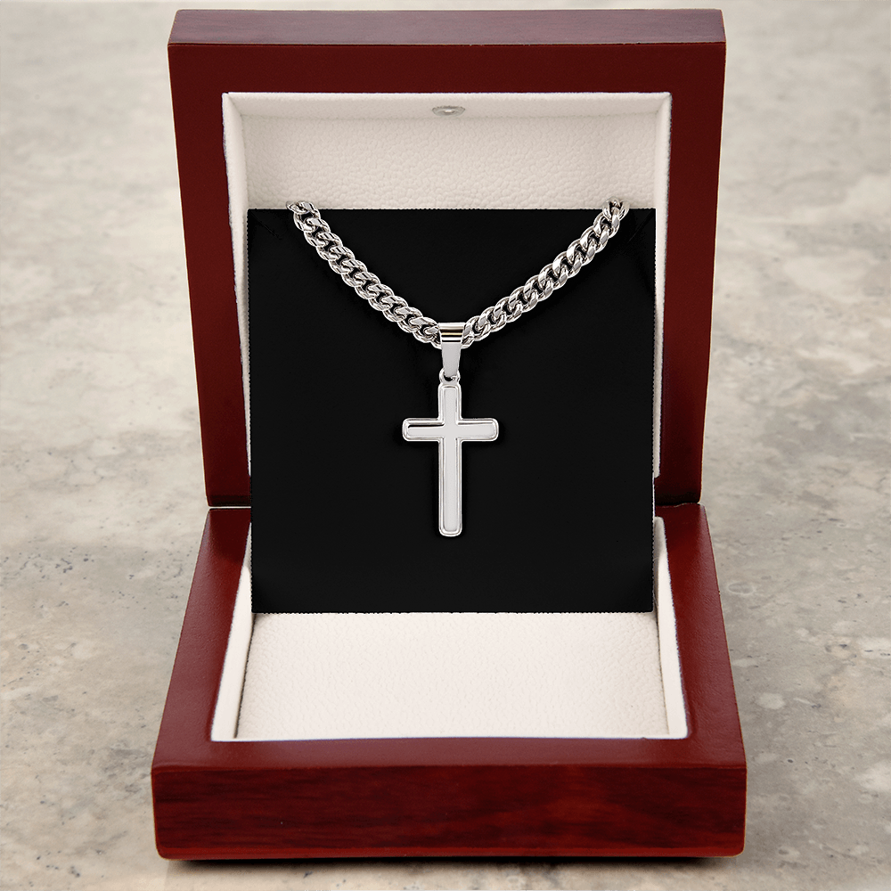 Cross Necklace Personalized with Cuban Link Chain | Plain Black Backing